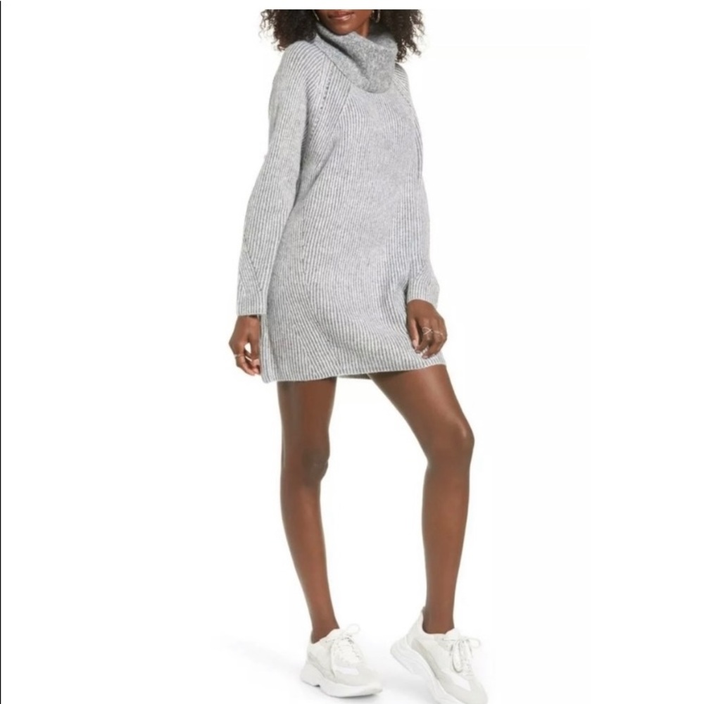 TopShop Knit Gray Funnel Neck Sweater Dress